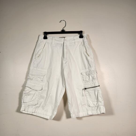 PLUGG Cargo Shorts Mens 30 (Tagged 29) White Ripstop Y2k Baggy Skater Summer - Picture 1 of 12